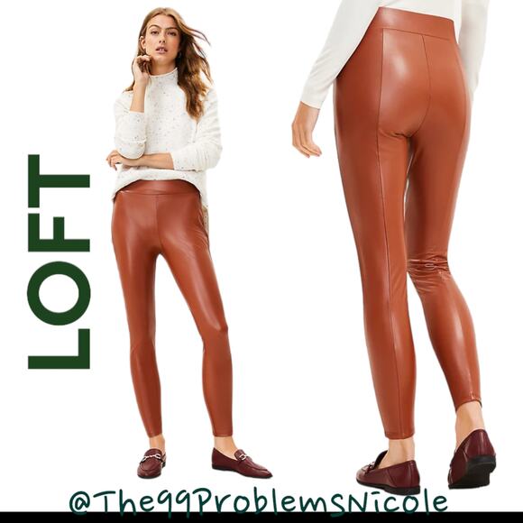 Loft Brown Faux Leather Leggings - Picture 1 of 9